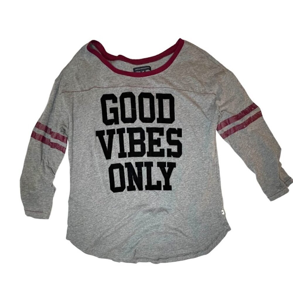 American Eagle Good Vibes Only Baseball Tee Size L Sporty Soft Fall